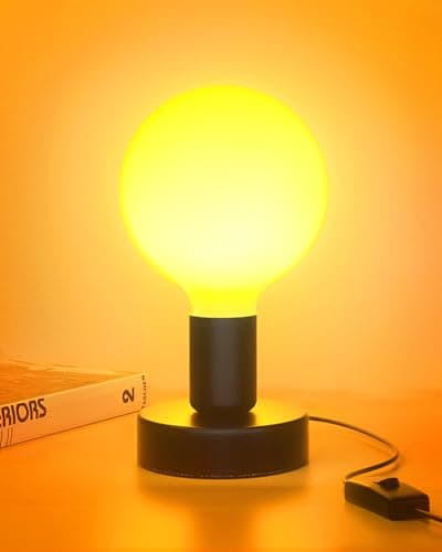 Image of Lamptobe Industrial Bedside Lamp with ON/Off Switch, E27 Globe Lamp with Globe Opal Bulb, 360° Beam Angle, 1800K Warm Yellow, Ideal for Bedroom, Living Room, Study, Office, Black