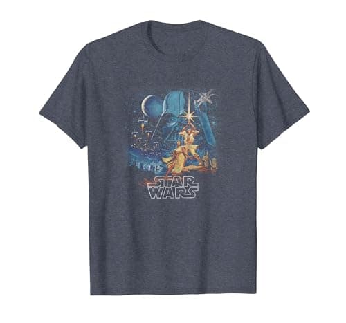 Image of Star Wars A New Hope Faded Vintage Poster T-Shirt, Men, Heather Blue, Large