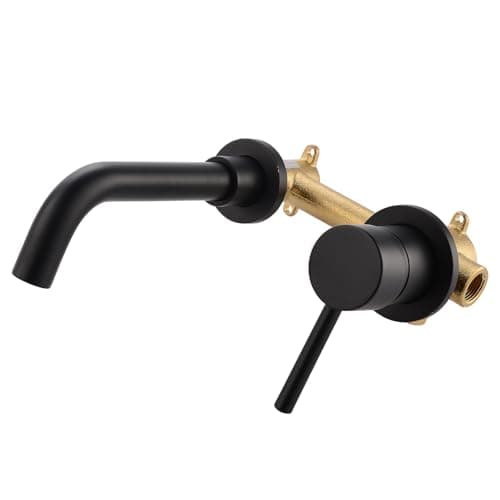 Image of Bathroom Basin Sink Brass Mixer Taps Bathtub Single Lever Swivel Spout Faucet Wall-Mounted,Brushed Gold & Matte Black (Matte Black)