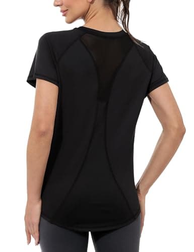 Image of Gyabnw Gym Tops Women Workout Yoga Running Top Quick Dry Sports T-Shirt Ladies Crew Neck Short Sleeve Tee Shirts Black