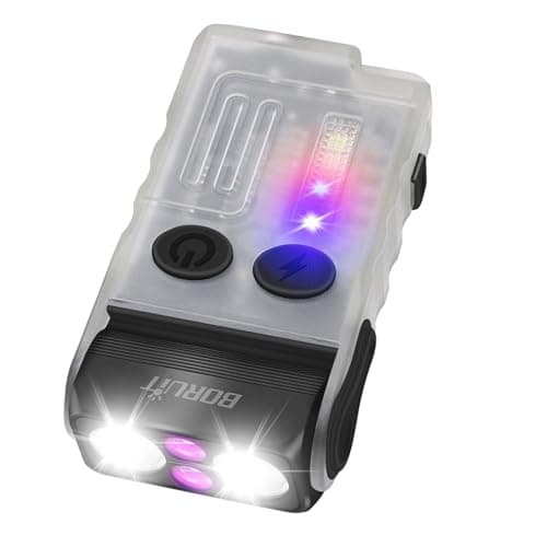 Image of BORUIT V20 Small Torch Led Super Bright 1000 Lumen with 365nm UV Light, 180° Swivels Mini Torches USB C Rechargeable, 13 Modes Keyring Flashlight with Magnetic, Pocket Clip, 110dB Buzzer(White)