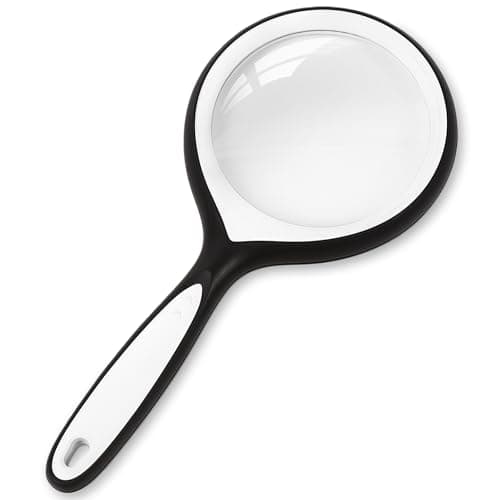 Image of AMFUN 10X Magnifying Glass, Large Handheld Magnifier for Adults & Kids, Portable Magnifier for Scientific Exploration, Reading, Insect Observation - Black and White
