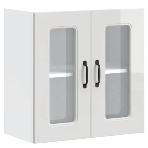 Image of vidaXL Kitchen Wall Cabinet with Glass Door - High Gloss White Engineered Wood Storage Solution