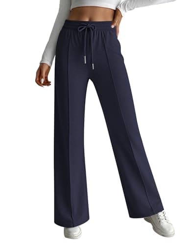 Image of HOTOUCH Womens Joggers Wide Leg Trousers for Women UK Elasticated Waist Tracksuit Bottoms Work Trousers High Waist Joggers Navy Blue XXL