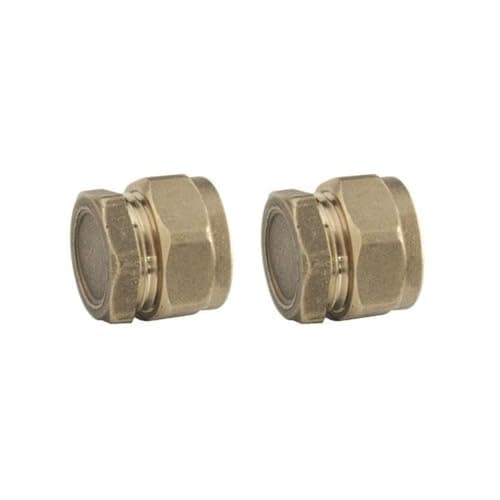 Image of HULTHOR 10mm Compression Stop Ends 2 Pack - Brass End Caps for Copper Pipe - Compression Pipe Fittings for Plumbing Repairs and Pipe Blanking