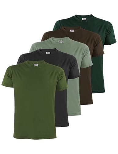 Image of ALPIDEX Men's T-Shirts Pack of 5 Round Neck 100% Cotton Men Shirt Plain Short Sleeve Tshirt Casual S M L XL XXL 3XL 4XL 5XL, Size:5XL, Colour:Forest