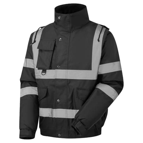 Image of Stromway Mens Waterproof Two Tone Bomber Jacket Hi Vis Visibility Hi Vis Standard Safety Work Wear Black X-Large