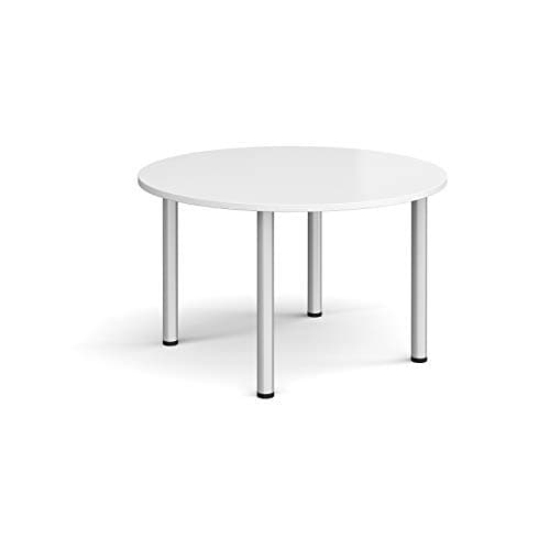 Image of Mr Office Circular radial leg meeting table - silver legs, White, 1200