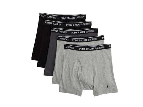 Image of POLO RALPH LAUREN Mens Classic Fit Cotton Boxer Briefs 5 Pack, 2 Andover Heather/Madison Heather/2 Polo Black, S