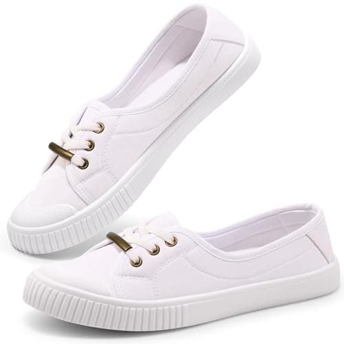 Image of Harvest Land Womens Canvas Shoes Ladies Fashion Plimsolls Soft Trainers Low Top Slip on Sneaker White 4