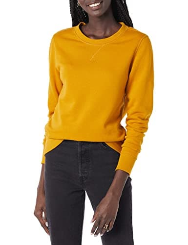 Image of Amazon Essentials Women's Fleece Crewneck Pullover Sweatshirt (Available in Plus Size), Mustard Yellow, L