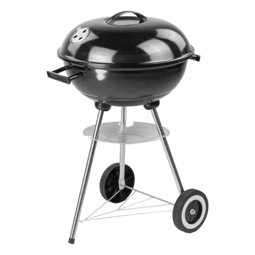 Image of KCT Compact Kettle BBQ, Round Portable Barbecue with Lid & Wheels For Outdoor Cooking