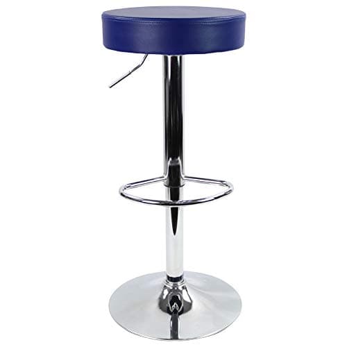 Image of KKTONER Round Bar Stool PU Leather with Footrest Height Adjustable Swivel Pub Chair Home Kitchen Bar stools Backless Stool (Blue)