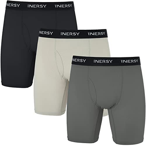Image of INNERSY Mens Boxer Shorts Fly Fronts Trunks Underwear Anti Chafing Long Leg Underpants Multipack 3 (M, Black/Dark Grey/Pale Grey)