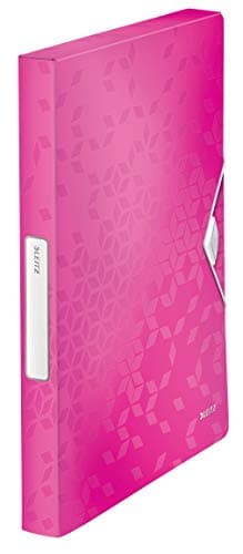 Image of Leitz 46290023 Box File, Holds up to 300 A4 Sheets, Elastic Closure, Flexible Plastic, Pink Metallic, WOW Range