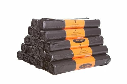 Image of Bag Market | Heavy Duty Black Wheelie Bin Liners/Bags on a Roll - 300L - Rubbish, Refuse, Sacks - 7 per Roll | Poly-Lion (1 Roll - 7 Bags)