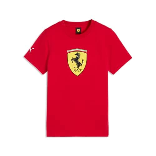 Image of PUMA Scuderia Ferrari F1 Kids' Tshirt with Large Scudetto Shield Logo - Rosso Corsa - Size: 13/14 Years