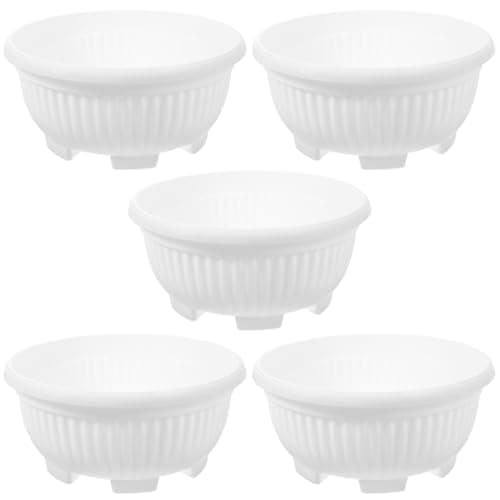 Image of SHINEOFI 5pcs Large Garden Bowl Planters Shallow Plastic Flower Pots with Drain for Indoor Outdoor Balcony Succulents Bonsai Lotus Plants Flowerpot, White, 8.25 Inch