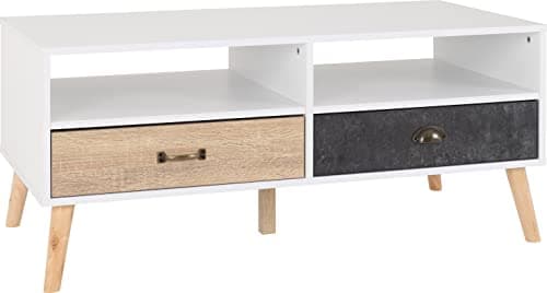 Image of Seconique Nordic 2 Drawer Coffee Table in White/Distressed Effect