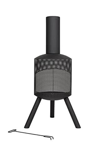 Image of La Hacienda Garden Chimenea – Santana Mesh Body Chimenea | Outdoor Fire Pit & Patio Heater, Garden Fire Bowl with Cooking Grill, Steel, for Outdoor Heating & Ambience, Black