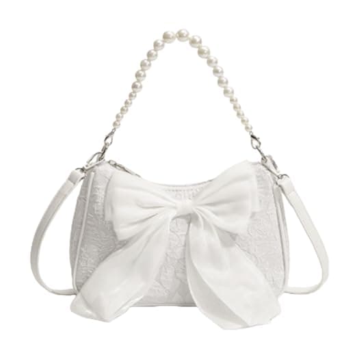 Image of GWAWG Fashion Pearl Handbags,Vintage Shoulder Bag with Bow Tie for Women,Compact Women Handbag,Multifunction CrossBody Bags,Popular Women's Bags,White