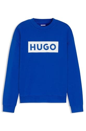 Image of HUGO Mens Niero Crew Sweater Long Sleeve Cotton Blue XL