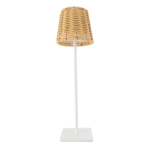 Image of HELEVIA LED Table Lamp, PC Rattan Woven, 120LM 3 Color Touch Control Rechargeable Bedside Night Light, for Living Room Bedroom Bar (White)