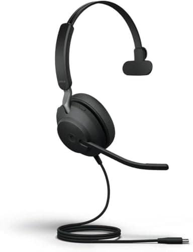 Image of Jabra Evolve2 40 PC Headset – Noise Cancelling UC Certified Mono Headphones With 3-Microphone Call Technology – USB-C Cable – Black