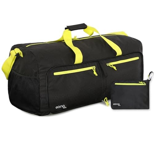 Image of Eono 90L Foldable Travel Duffle Bag Hold All Travel Luggage Bag Holiday Pack with Multi-Pockets for Women Men (Black+Yellow)