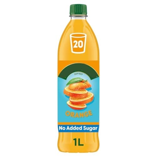 Image of Orange Squash, No Added Sugar, 1L Bottle, Makes 20 Glasses, Only 3 Calories per Glass, Vegan and Vegetarian Approved