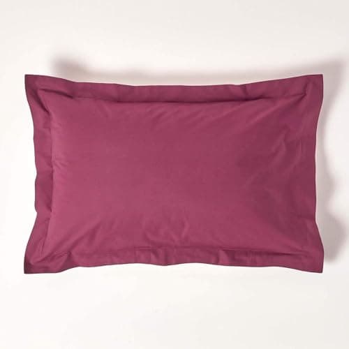 Image of HOMESCAPES Plum Purple Pure Egyptian Cotton Oxford Pillowcase Standard Size 200 TC 400 Thread Count Percale Equivalent Pillow Case Pack of 2