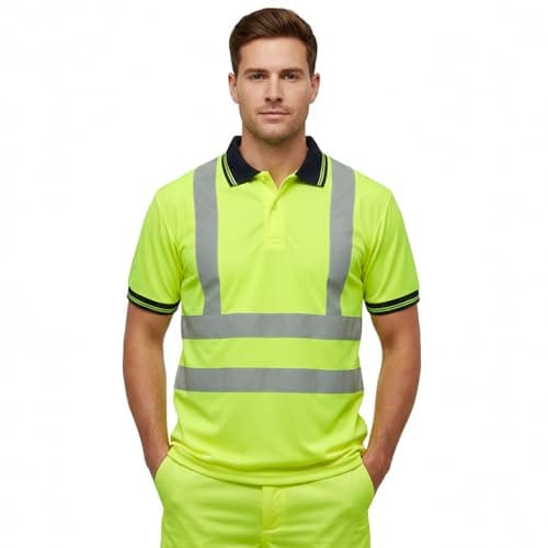 Image of DURUS WORKWEAR High Visibility Short Sleeve Reflective Polo Shirt - Certified to BS EN471 Class 2:2 - Safety Security Workwear T-Shirt - Breathable Top in Plain & Two-Tone Contrast Colours Yellow