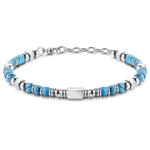 Image of LOLIAS Turquoise Bracelet for Women Men Anxiety Bracelets Stainless Steel Beaded Bracelets Friendship Bracelet Womens Birthday Gifts Turquoise Jewellery Silver Bracelet 4MM
