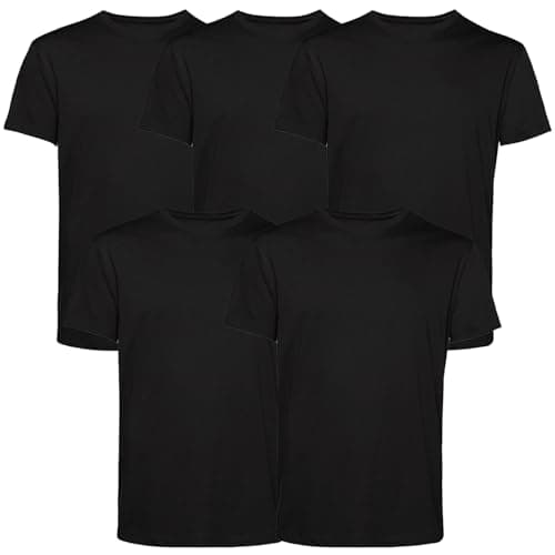 Image of Men’s T-Shirts Multipack (Pack of 5) | Crew Neck Short Sleeve | 100% Cotton | Casual, Gym, Work, DIY, or Events | Comfortable & Durable Plain T-Shirts | Pack of 5 Black Large