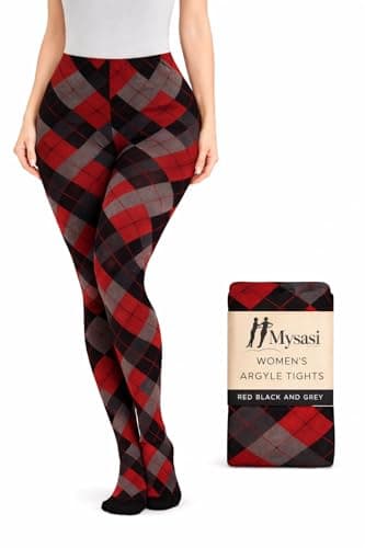 Image of MYSASI London Argyle Patterned Ladies Tights (UK, Alpha, M, Regular, Regular, Red Black and Grey)