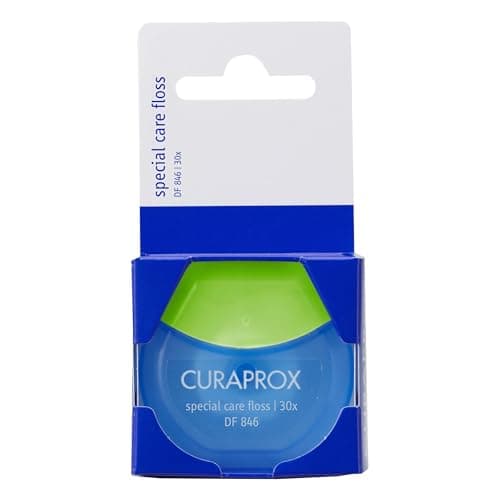 Image of Curaprox DF 846 Special Care Dental Floss - Microfiber Elastic Dental Floss for Orthopedic Appliances, Implants and Crowns | 30 Pieces/Swiss Made