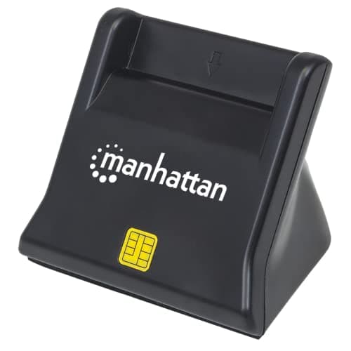 Image of Manhattan USB-A Smart/SIM Card Reader, 480 Mbps (USB 2.0), Desktop Standing, Friction Type compatible, Hi-Speed USB, Cable 86cm, Black, Three Year Warranty, Blister