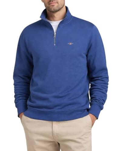 Image of GANT Mens Half Zip Sweatshirt Vintage Blue M