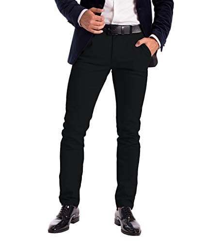 Image of westAce Men's Stretch Chino Trousers - Slim Fit Cotton Spandex Jeans - Stylish, Comfortable Casual Wear - Mid Rise, Machine Washable, Occasions (Black, 34 Waist x 30 Length)