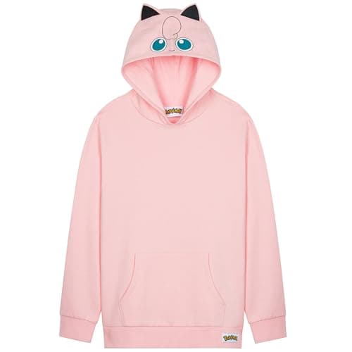 Image of Pokemon Hoodie for Boys Teens, Hooded Sweatshirt, Pikachu Eevee Pullover Casual Sports, Long Sleeve Jumper, Anime Gifts for Boys (4-5 Years, Pink Jigglypuff)