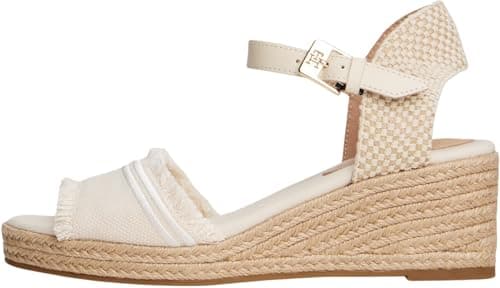 Image of Tommy Hilfiger Women’s Fringe Canvas Espadrilles with Wedge Heel, Off-White (Muslin), 4