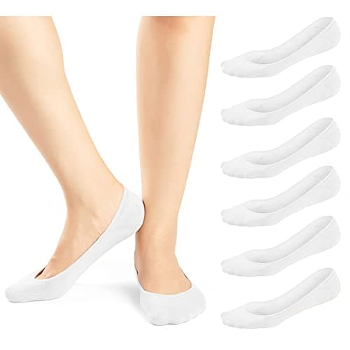 Image of JaosWish Women No Show Socks Ultra Low Cut Liner Socks Non Slip Invisible Socks for Loafer Boat Flats 6 Pairs,White,6-8