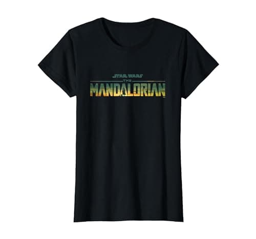 Image of Star Wars The Mandalorian Season 3 Logo Grogu Disney+ T-Shirt, Women, Black, Small