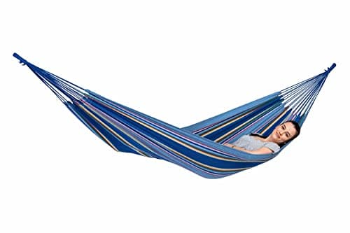 Image of AMAZONAS Hammock Weatherproof UV Resistant Tahiti Ocean 200 cm x 100 cm up to 120 kg Blue Stripes