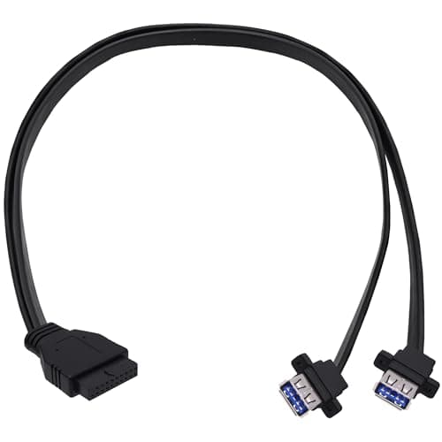 Image of YARCHONN USB 3.0 Front Panel Cable, Motherboard 19/20pin Header Splitter to 2 USB Female Adapter Connector Extension Cable Wire Cord for PC DIY -50CM
