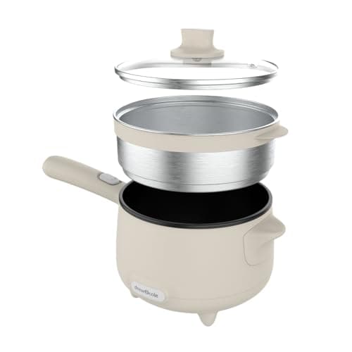 Image of Drew&Cole CleverPot 1.2L Cooking Pot in Cream - Energy Efficient, Compact, Portable & Easy to Use - Serves up to 3 People - 2 Power Settings - Sleek Design - With Glass Lid & Steam Basket - 600W