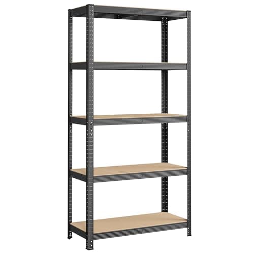 Image of SONGMICS 5-Tier Shelving Unit, Steel Shelving Unit for Storage, Tool-Free Assembly, for Garage, Shed, Load Capacity 875 kg, 40 x 90 x 180 cm, Grey GLR040G01