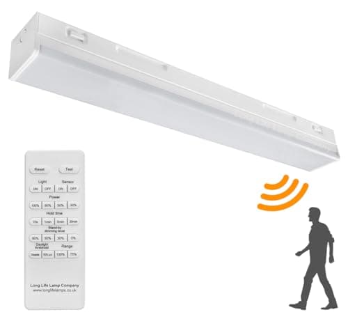 Image of Long Life Lamp Company 20W LED Microwave Sensor Ceiling Batten Light Fitting 2 feet Remote Control Dimmable 6500k MSBL20