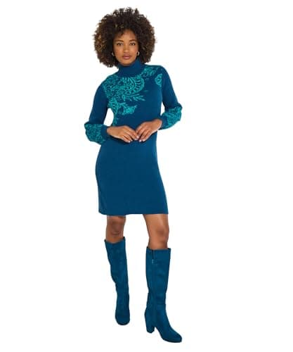 Image of Joe Browns Women's Paisley Knitted Mini Dress, Regular, Green, UK 18