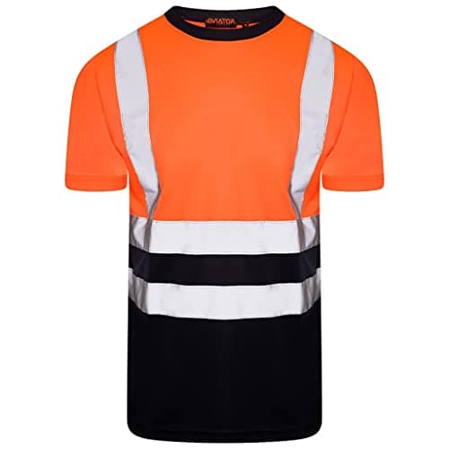 Image of Inspire Me Hi Vis Crew Neck Two Tone T Shirt Safety Security Clothing Regular Fit Short Sleeve High Visibility Reflective Tape Work Top for Men and Women (Large, Orange/Navy)